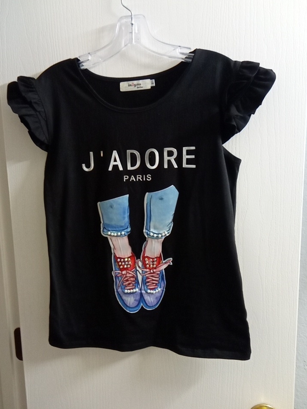 Black J'Adore Paris Graphic Tee with Sneaker Print - Kids
